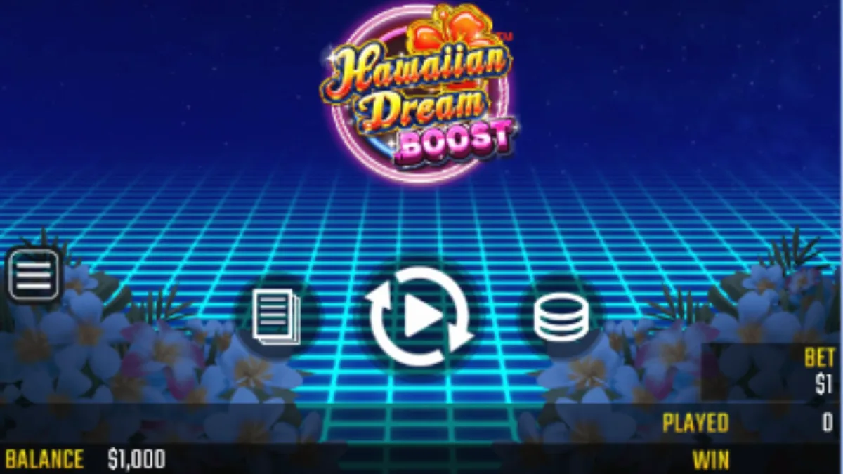 Interface futurista e vibrante do slot Hawaiian Dream Boost com equalizador digital